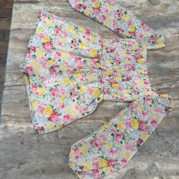 Girls JANIE & JACK The Emma smocked floral chiffon romper- Size 8. - Picture 7 of 12